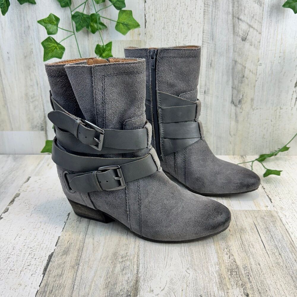 Naya Fisher boots grey suede leather boots with strappy buckle detail size 8.5M